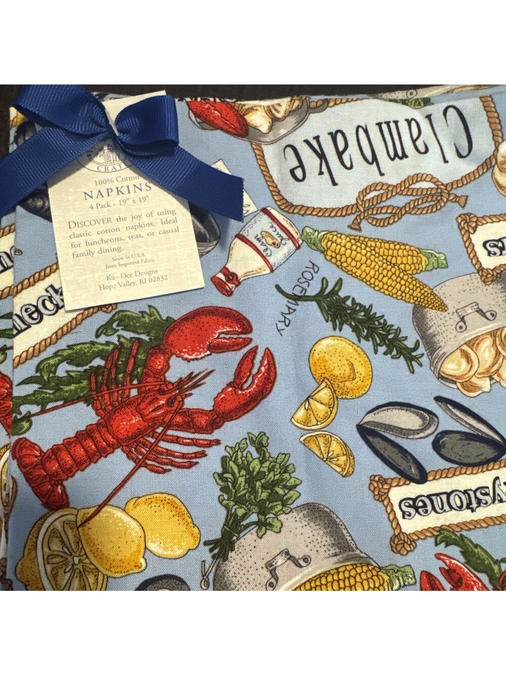 Kay Dee Designs Set Of 4 Napkins - 100% Cotton- Seafood Boil Theme NWT